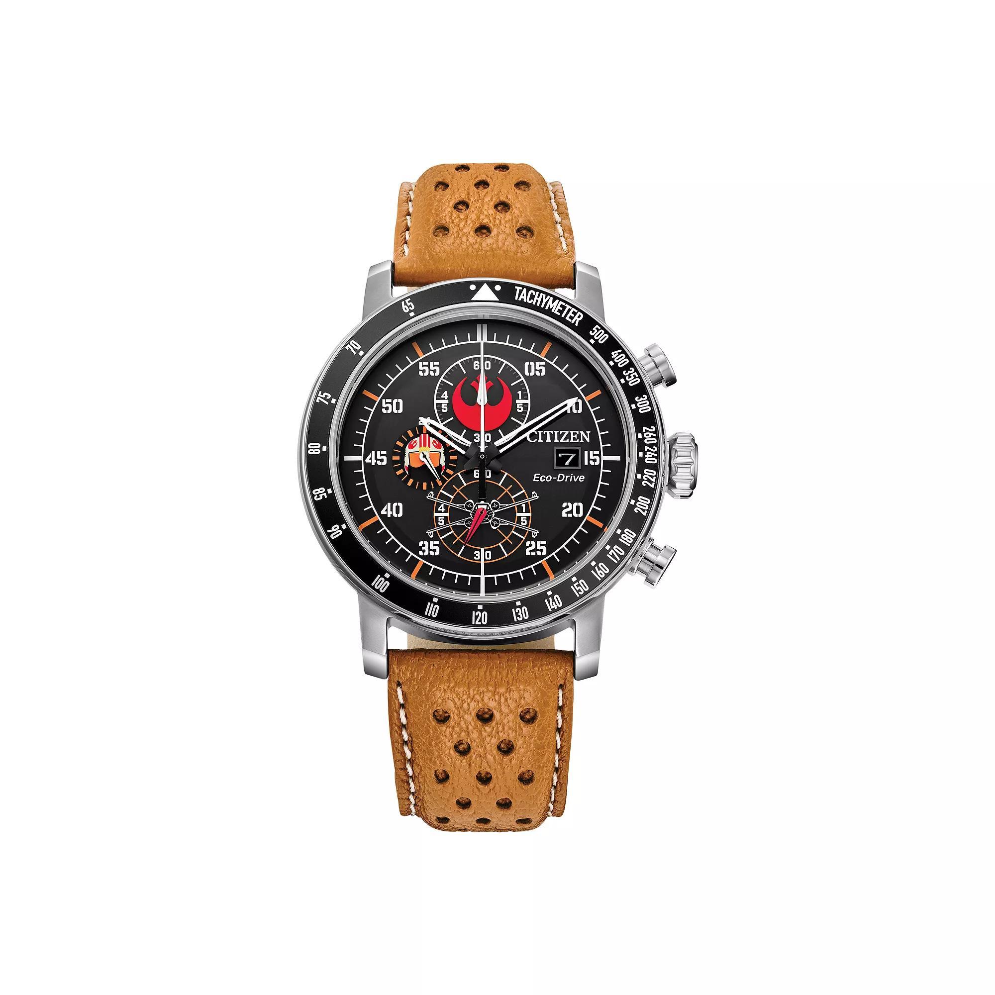 Citizen Mens Eco-Drive Star Wars Rebel Pilot Stainless Steel Chronograph Brown Leather Strap Watch Product Image