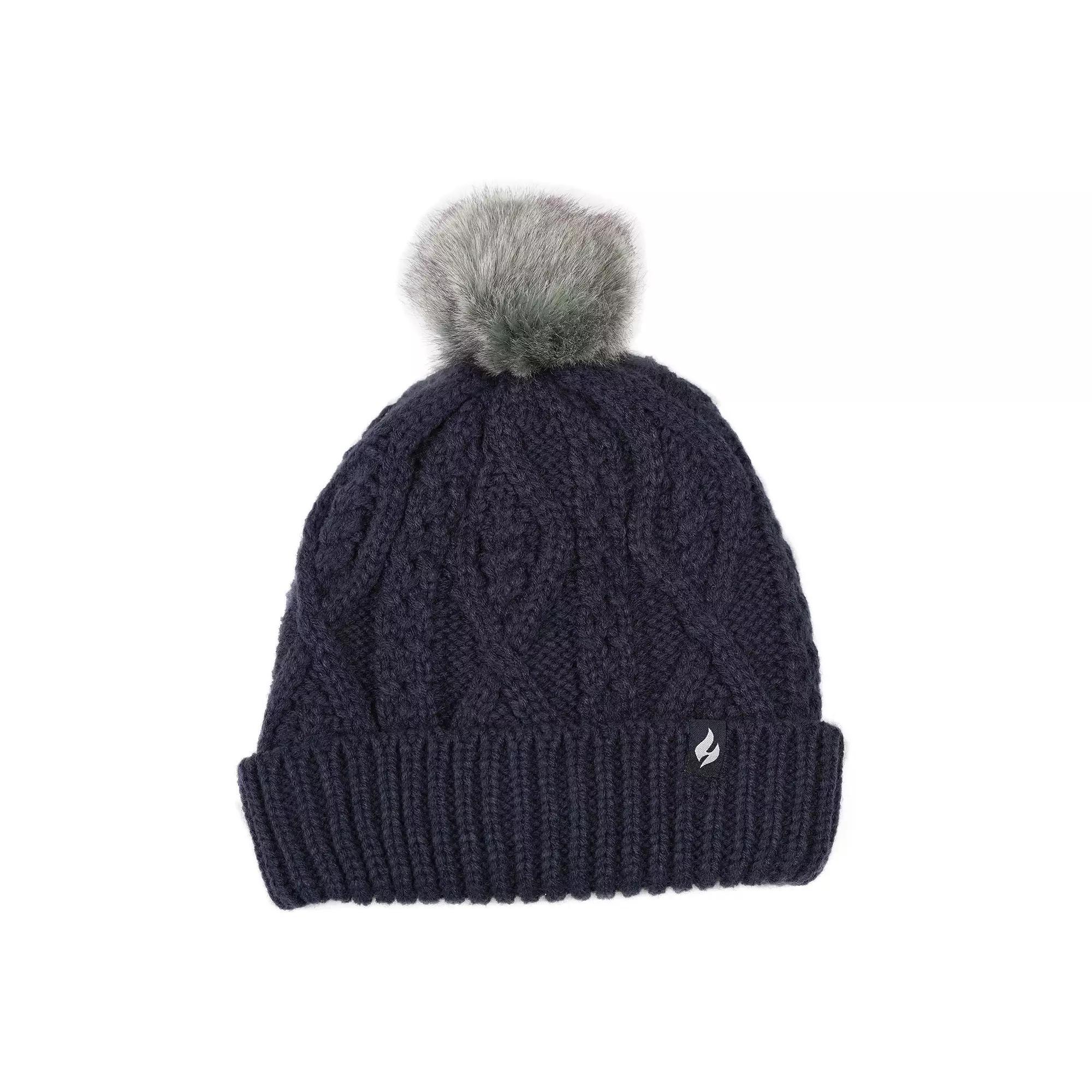 Women's Heat Holders Heatweaver Cable Knit Pom Pom Hat, Blue Product Image