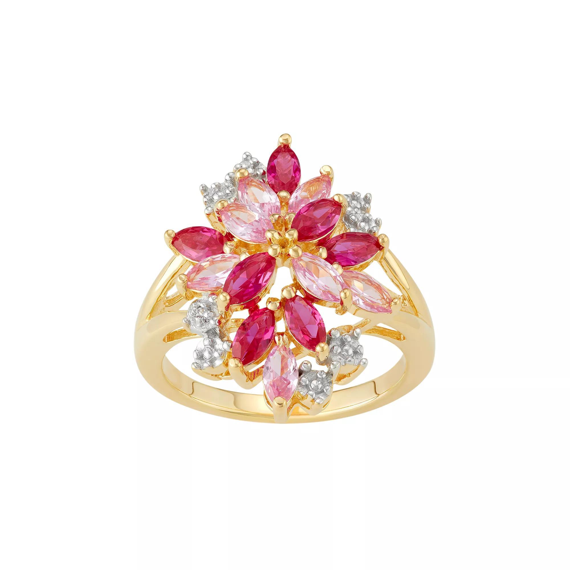 14k Gold Over Silver Lab-Created Ruby & Sapphire Cluster Ring, Women's, Size: 6, Gold Tone Product Image