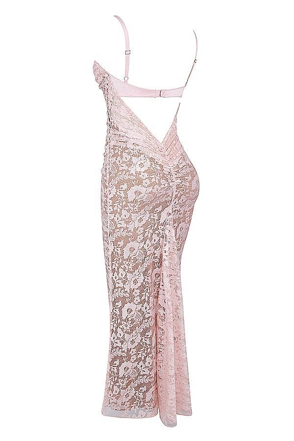 Azzurra Rose Pink Lace Godet Gown Product Image