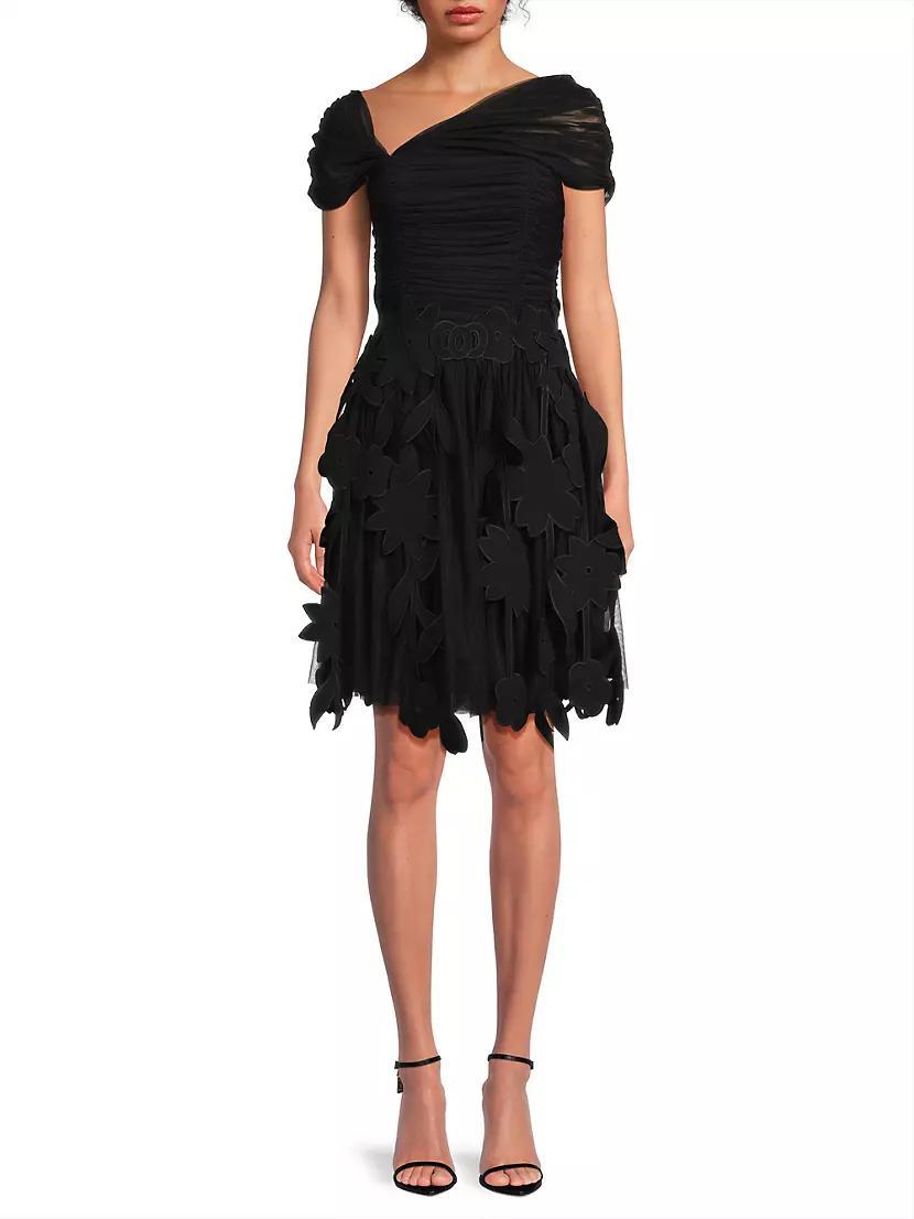 Ruched Tulle Laser-Cut Minidress Product Image