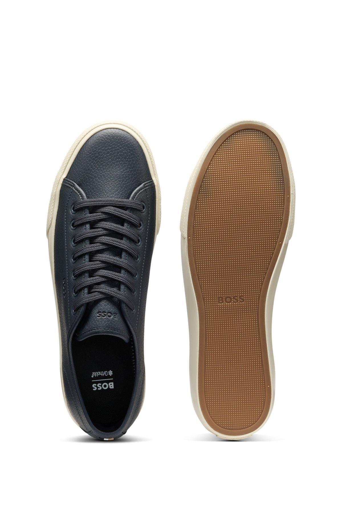 BOSS - Low-top trainers in grained faux leather - Dark Blue Product Image