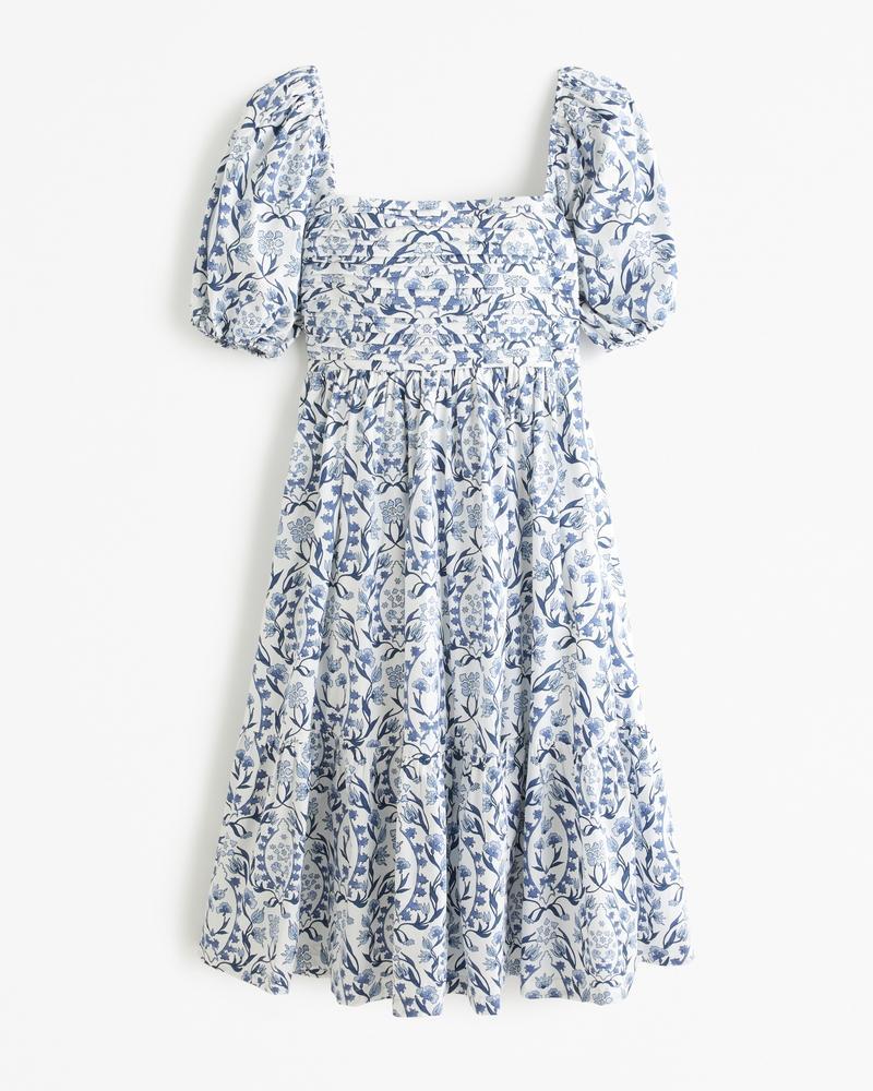 The A&F Emerson Poplin Puff Sleeve Midi Dress Product Image