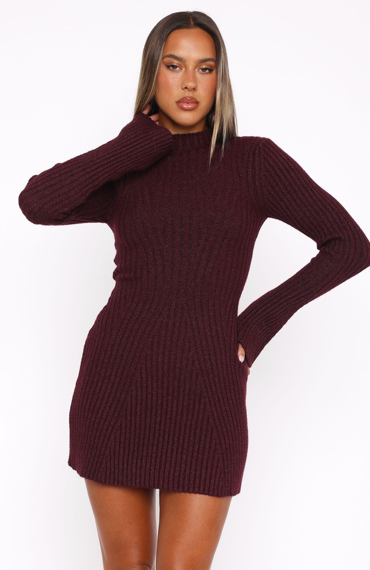 Building Bridges Long Sleeve Knit Mini Dress Burnt Cherry Product Image