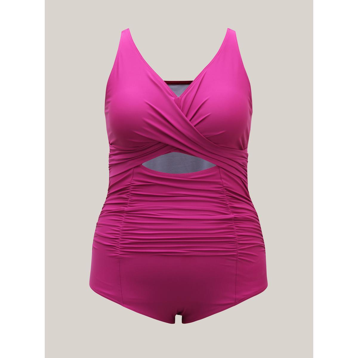 Plus Size Twist Front Plain Ruched One-Piece Swimsuit Women's Swimwear RedViolet Beach Twist Curve Bathing Suits High stretch One Pieces BloomChic 30/6X Product Image