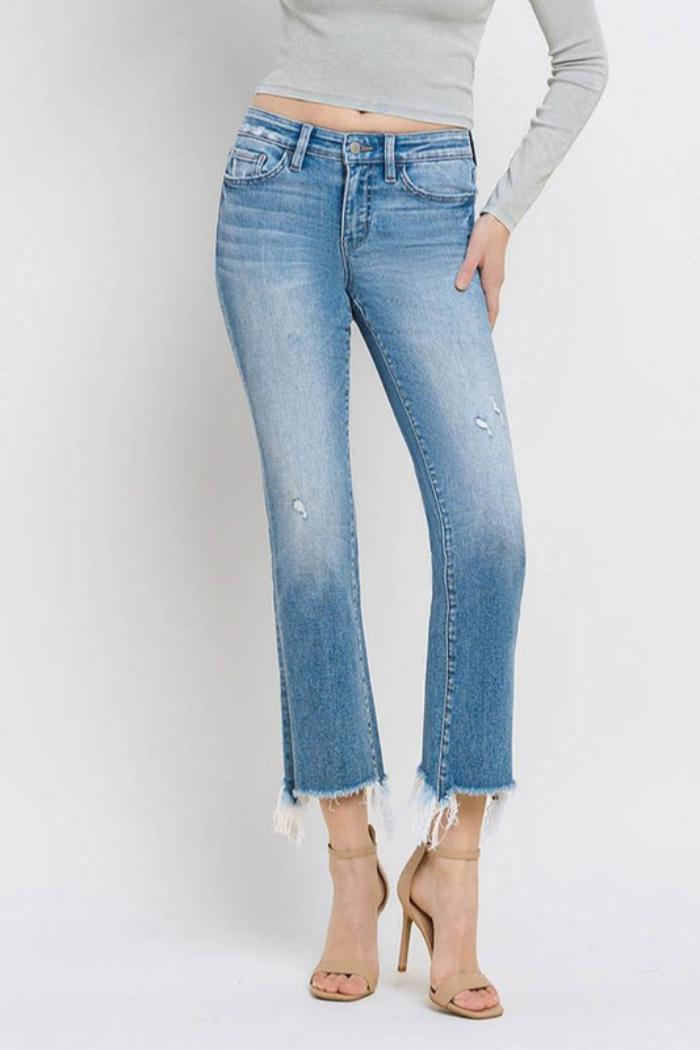 Mid Rise Frayed Hem Jeans Product Image