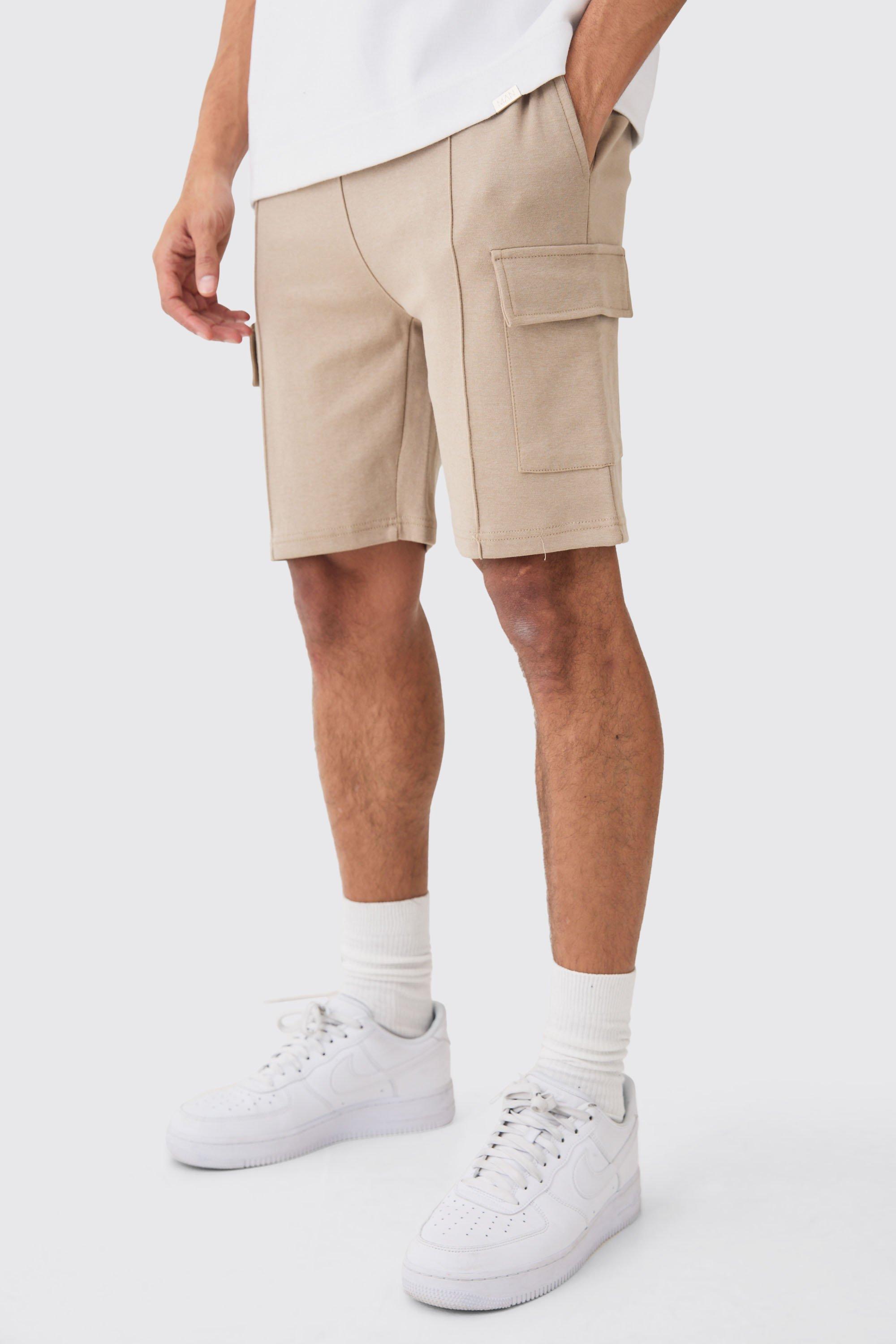Mens Slim Interlock Cargo Short - Beige Product Image