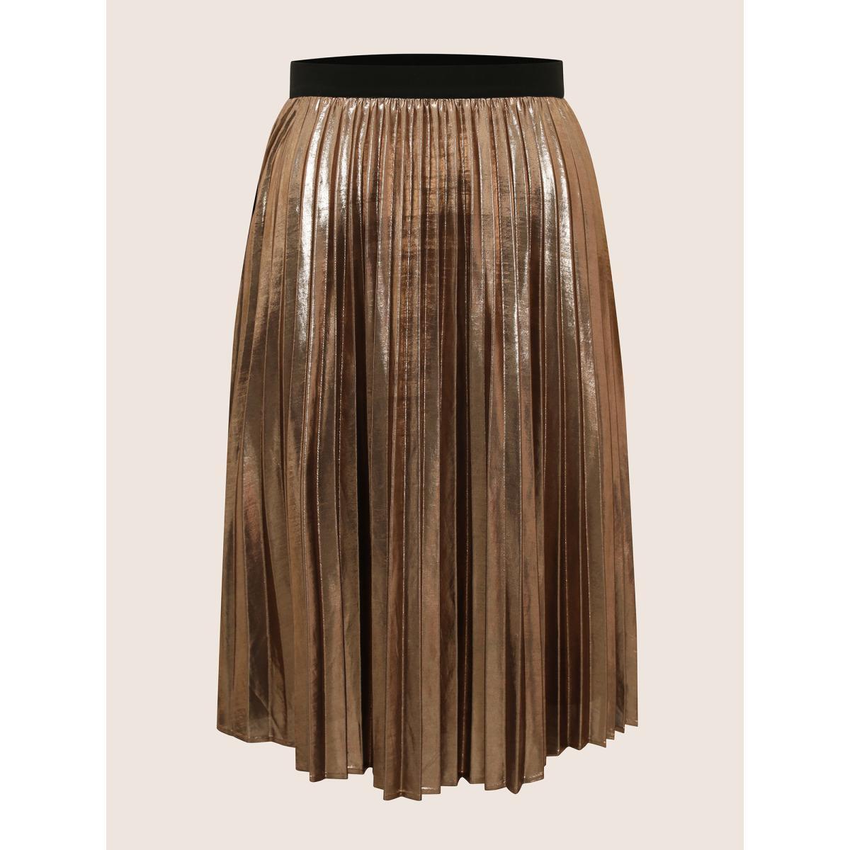 Plus Size Glitter Metallic Luster Knitted Pleated Skirt Women Champagne Cocktail Pleated No stretch Party Skirts BloomChic 12/L Product Image