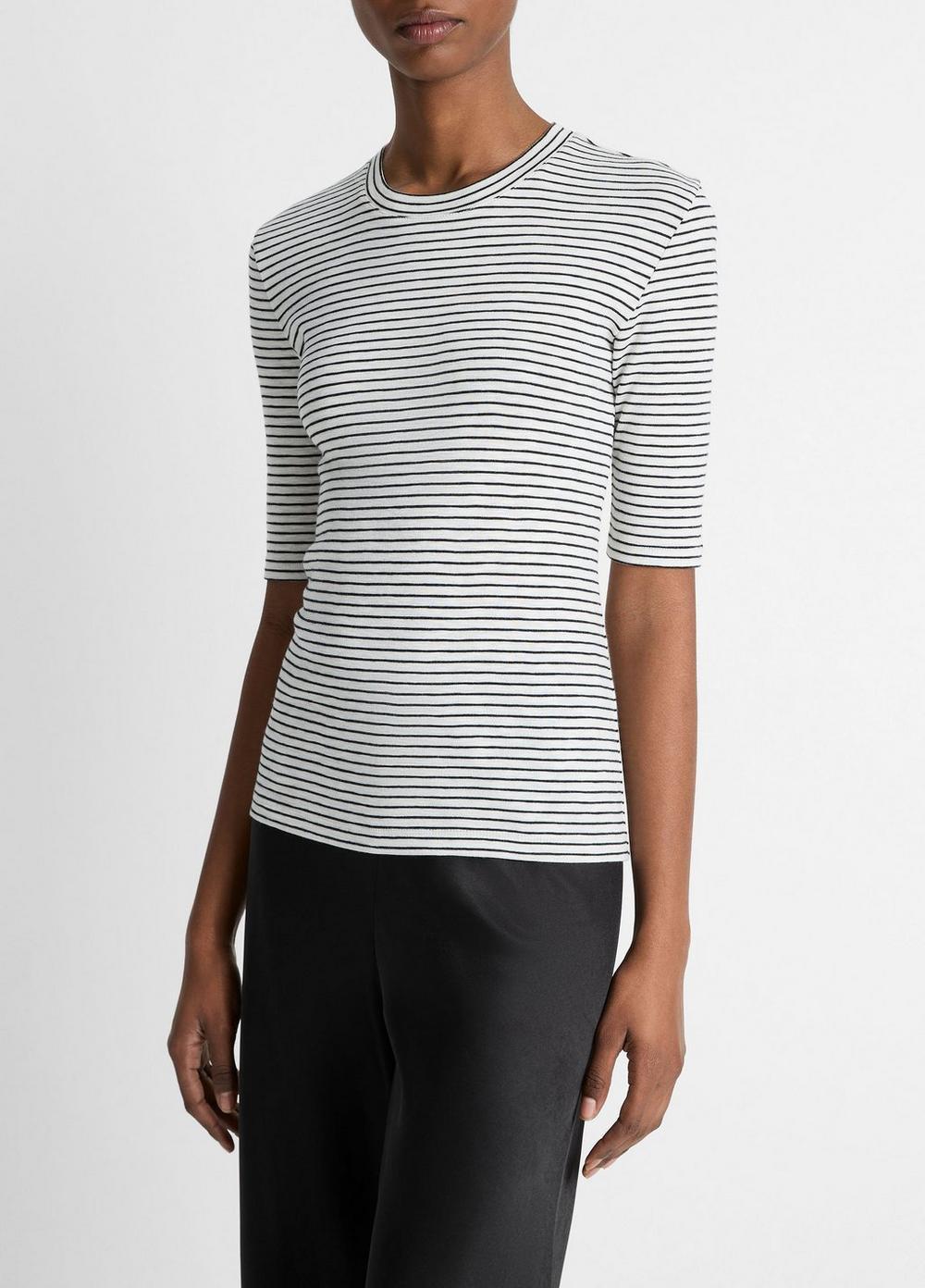 Womens Striped Cotton-Blend Elbow-Sleeve T-Shirt, Off White Combo, Size XXS Vince Product Image