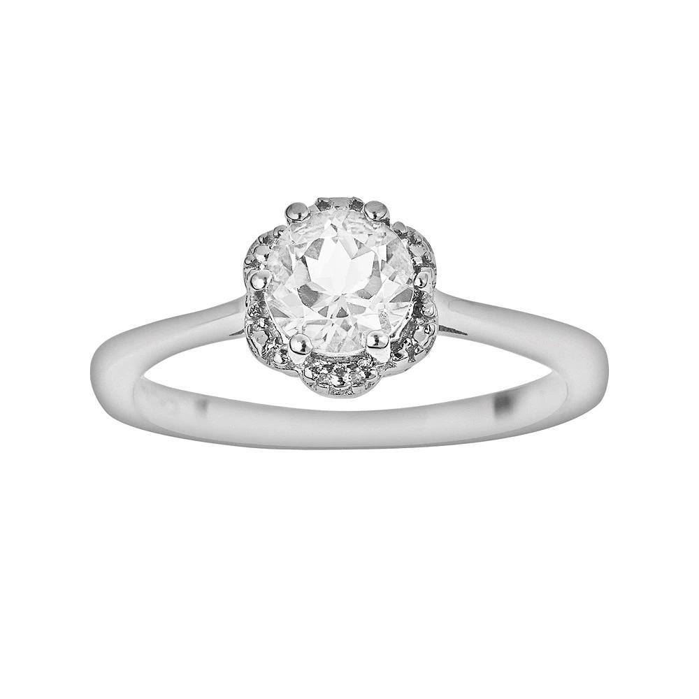 Celebration Gems Sterling Silver White Topaz Scalloped Frame Ring, Women's, Size: 9 Product Image