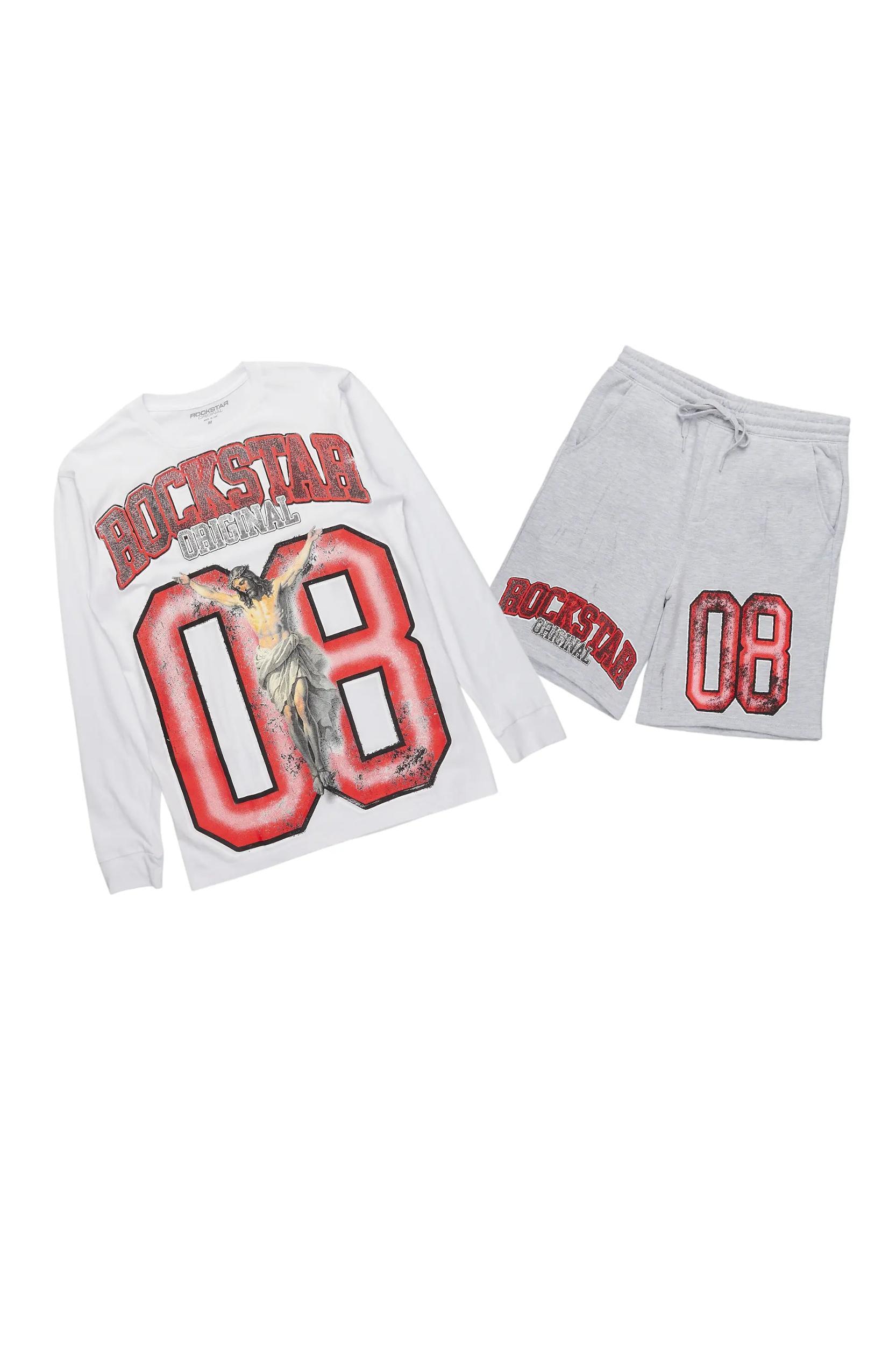 Fields White/Grey Long Sleeve T-Shirt Short Set Male Product Image