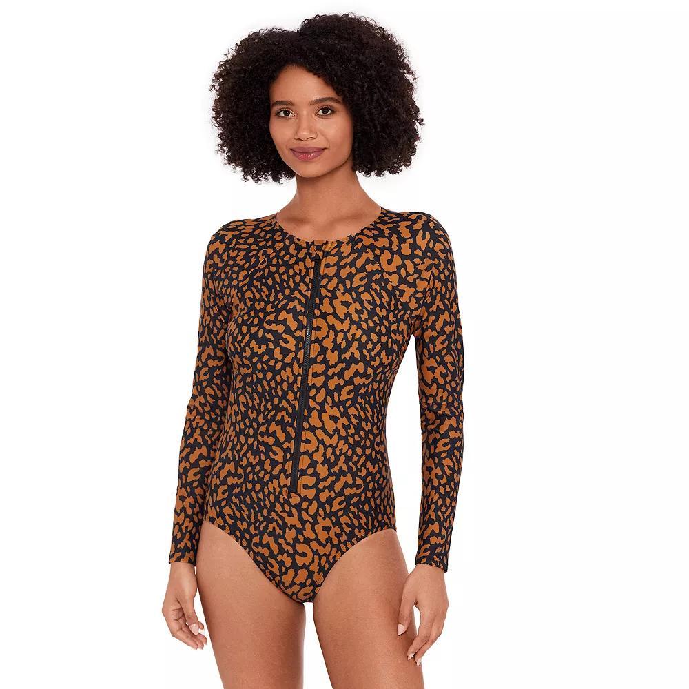 Women's Eco Beach Long Sleeve Zip-Front One-Piece Swimsuit, Size: XL, Swell Skin Product Image