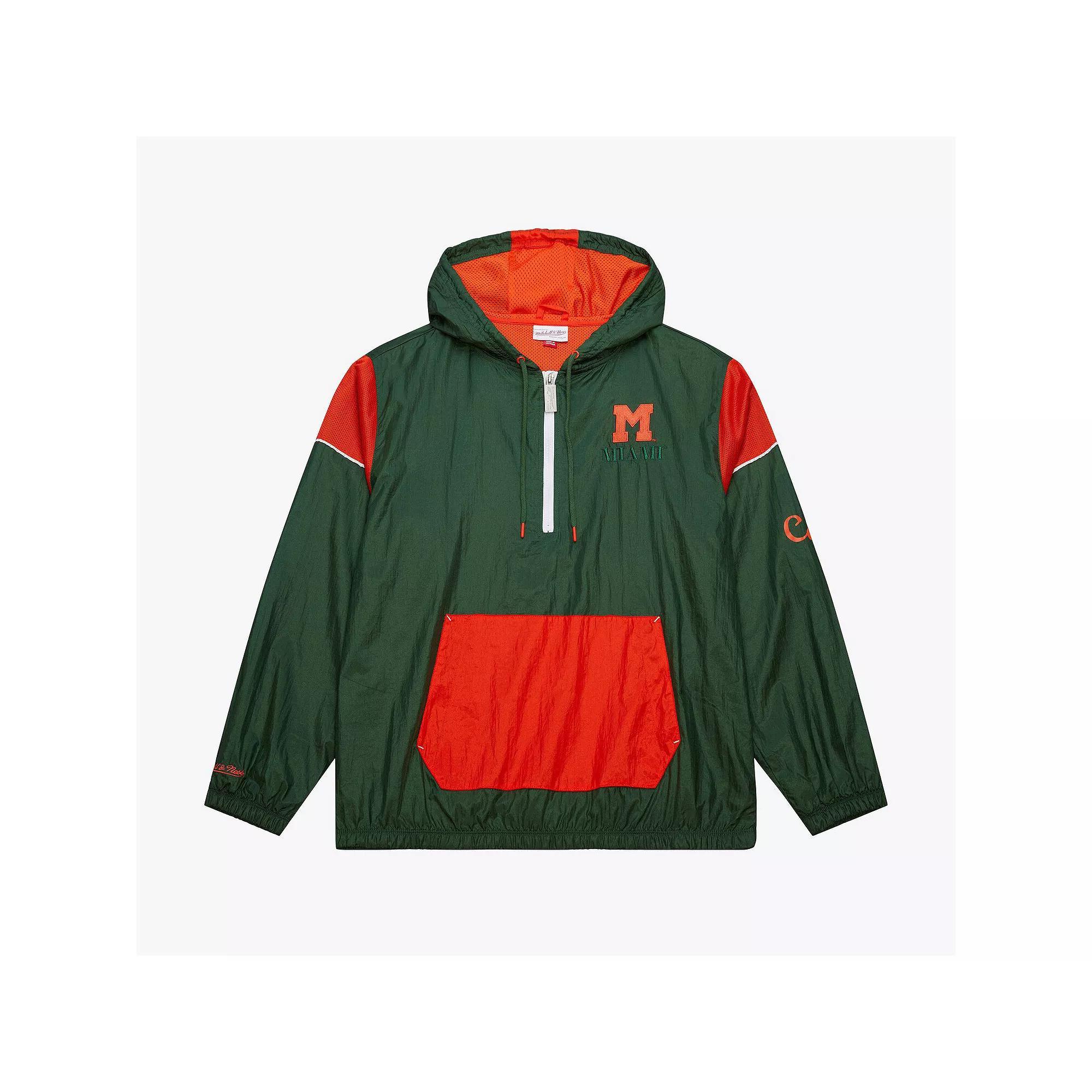 Men's Mitchell & Ness Green Miami Hurricanes Anorak Vintage Logo Half-Zip Hoodie Jacket, Size: 2XL Product Image