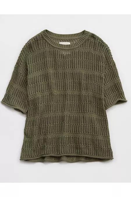 Aerie Crochet Oversized Short Sleeve Sweater Women's Product Image