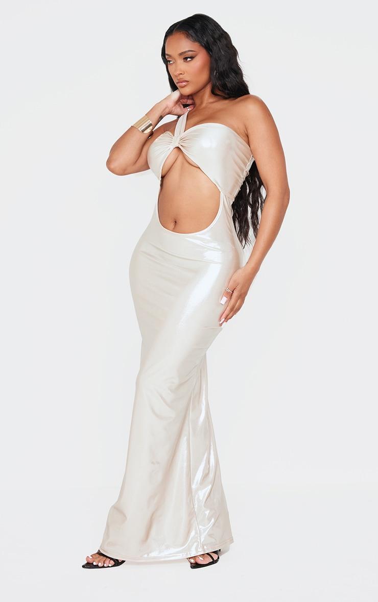 Shape Champagne Wet Look Cut Out Fishtail Maxi Dress Product Image