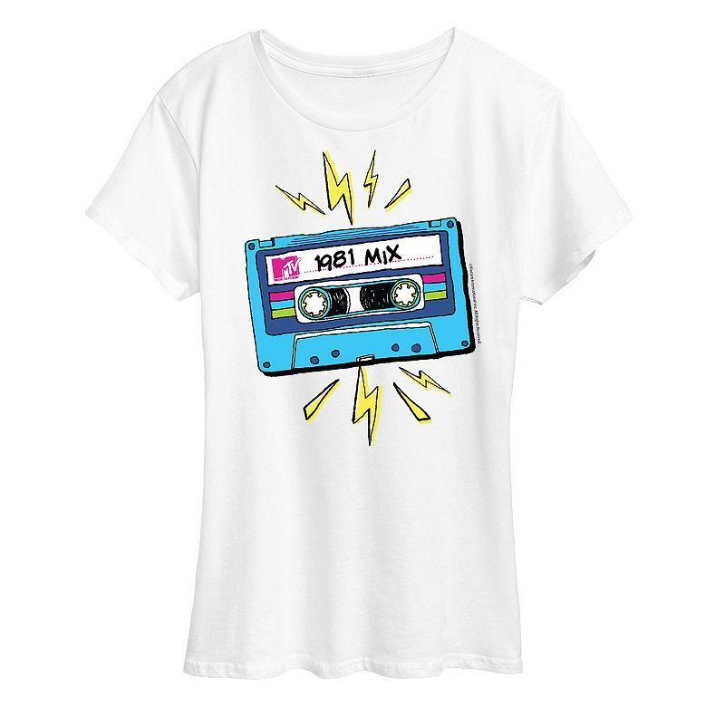 Women's MTV Cassette Graphic Tee, Size: Small, White Product Image