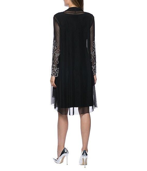 Marina Beaded Long Sleeve Round Neck Matte Jersey 2-Piece Jacket Dress Product Image