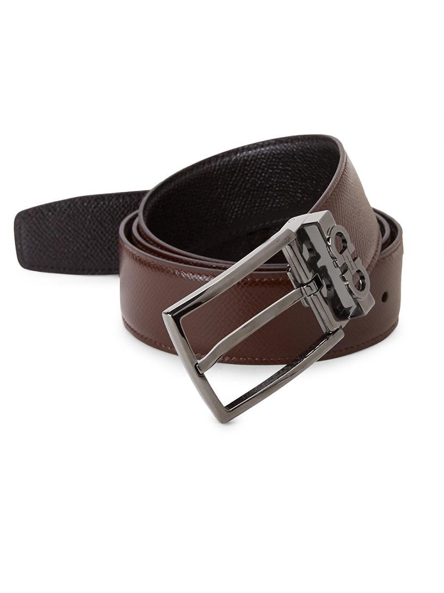 Mens Reversible Textured Leather Belt with Classic Buckle Product Image
