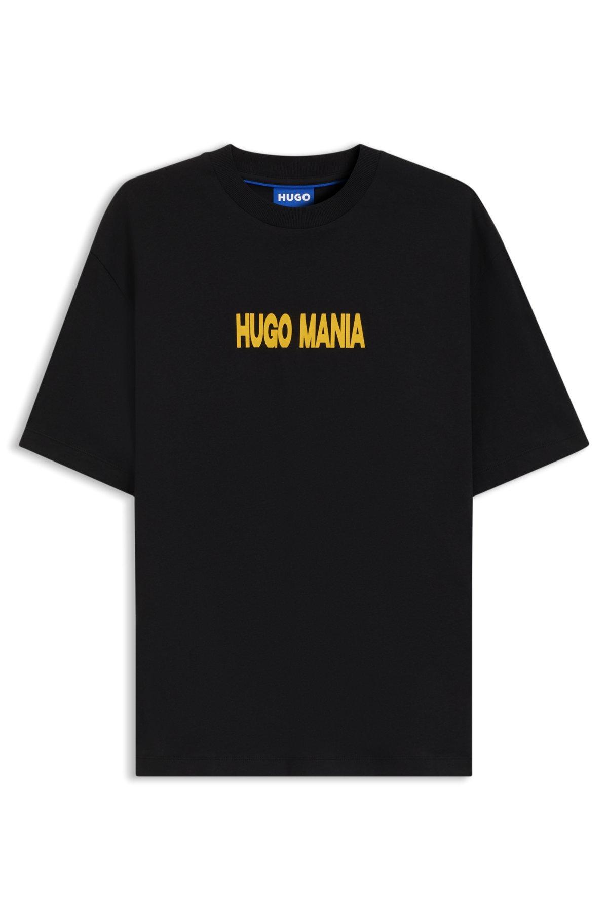 HUGO - Cotton jersey T-shirt with mixed-print monogram graphics - Black Product Image