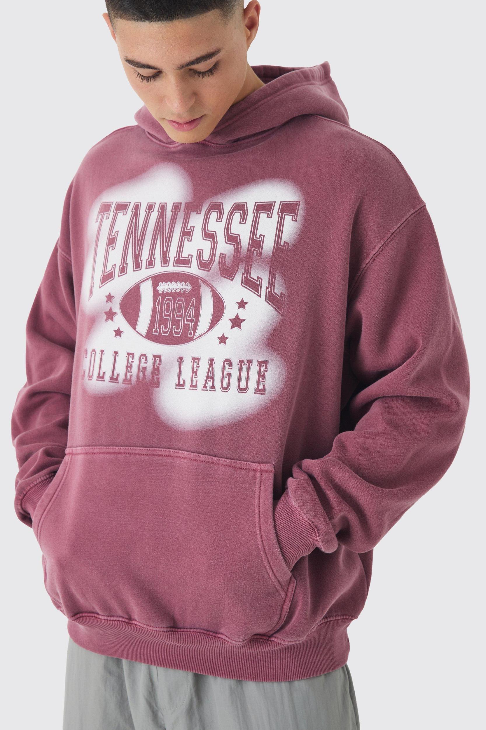 Oversized New York Varsity Stencil Graphic Washed Hoodie | boohooMAN USA Product Image