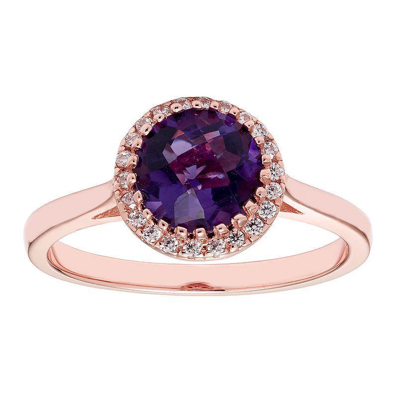 10K Gold & 1/10 Carat T.W. Diamond Amethyst Ring, Womens Yellow Product Image