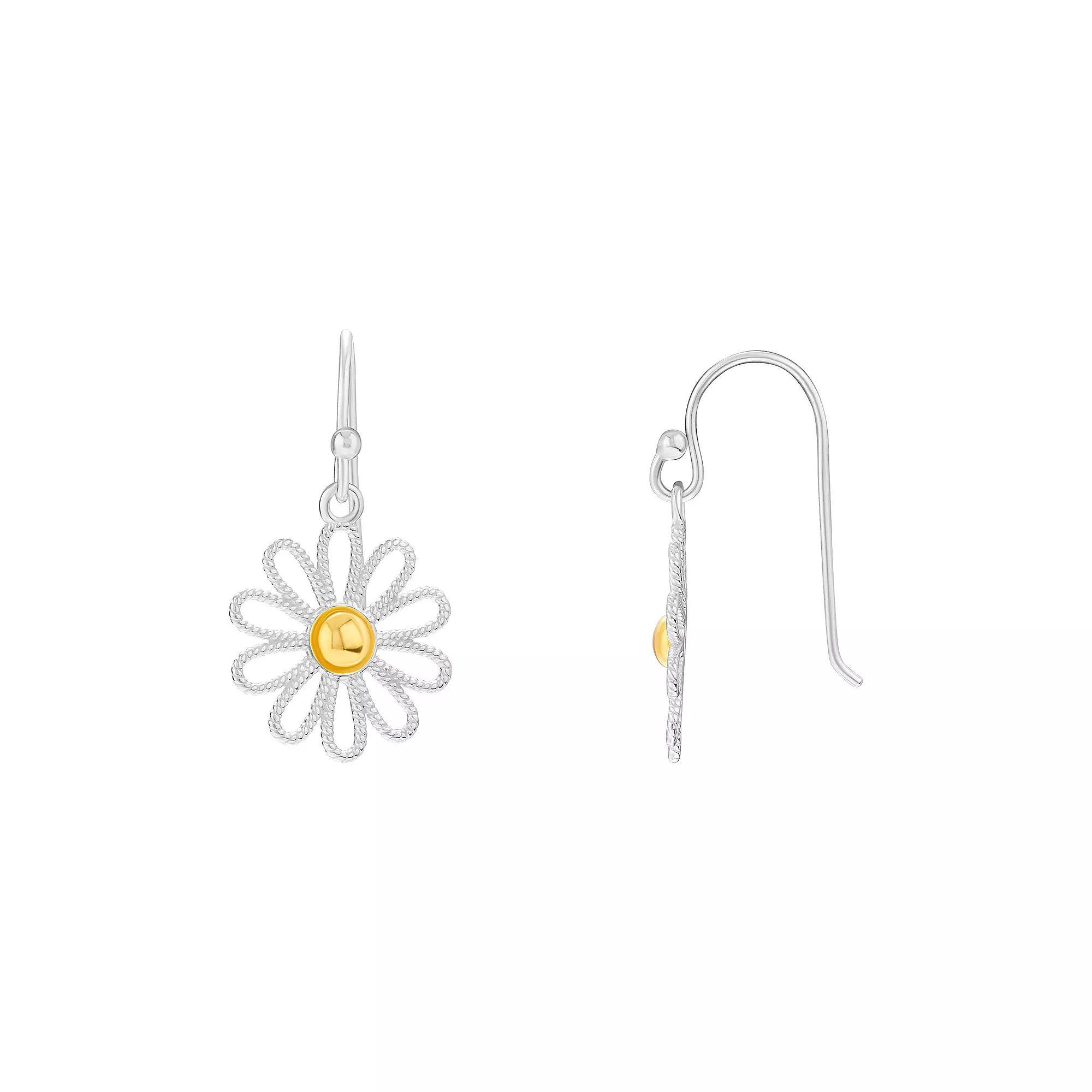 PRIMROSE Two Tone Sterling Silver Textured Flower Drop Earrings, Women's Product Image