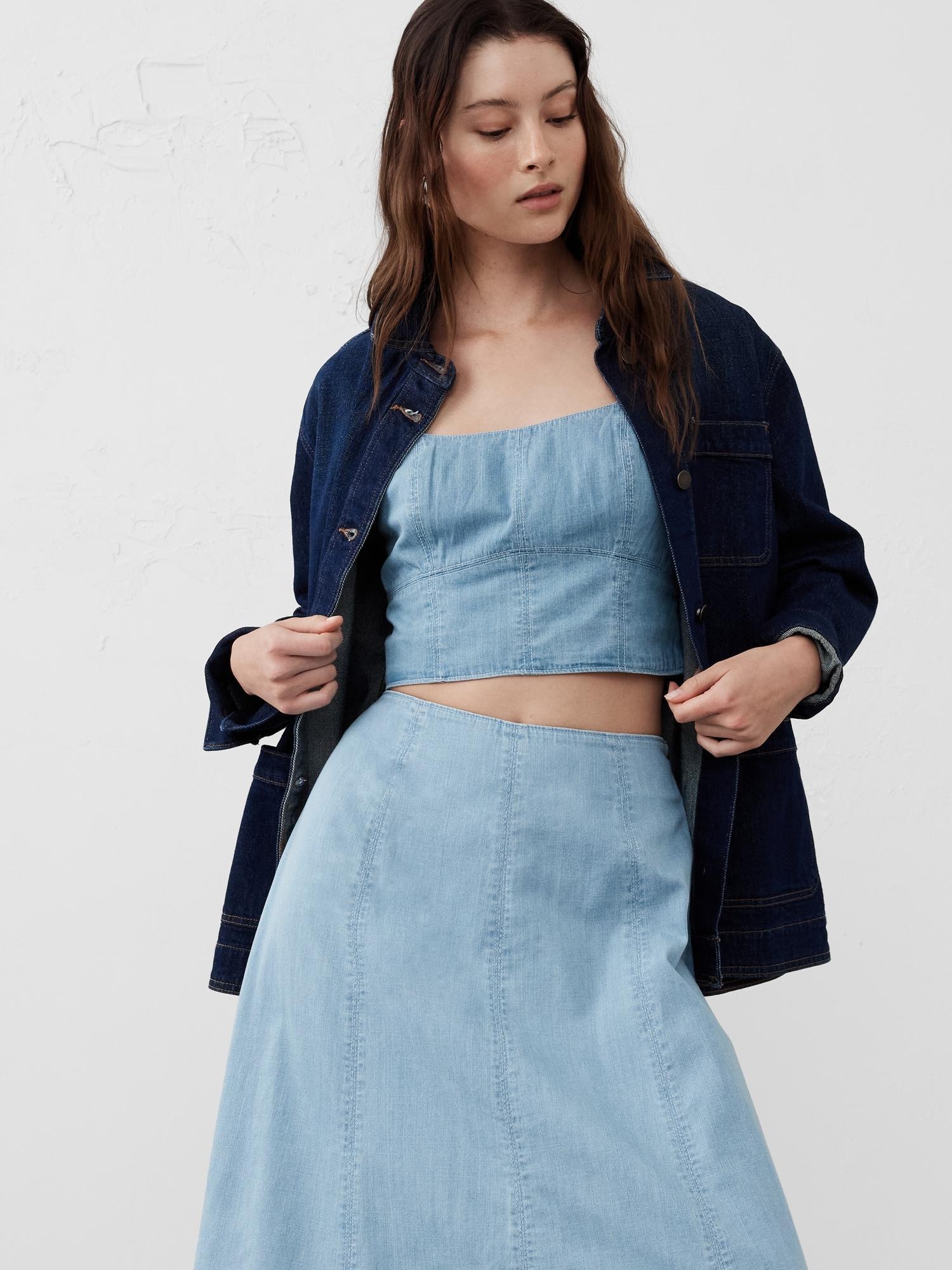 Seamed Square-Neck Denim Bustier Product Image