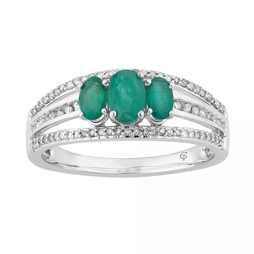 10k White Gold Emerald & 1/4 Carat T.W. Diamond 3-Stone Ring, Women's, Size: 7, 10k Whgold Product Image