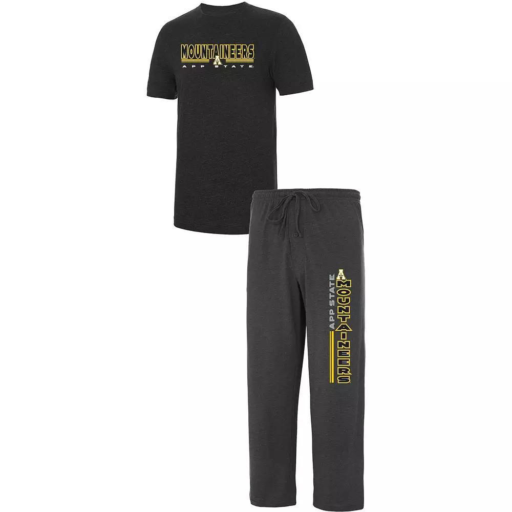 Men's Concepts Sport Heathered Charcoal/Black Appalachian State Mountaineers Meter T-Shirt & Pants Sleep Set, Size: 2XL, App Charco Product Image