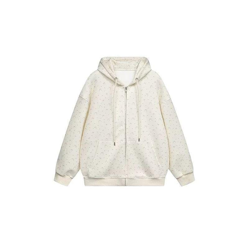 Bow Print Zip-Up Hoodie Product Image
