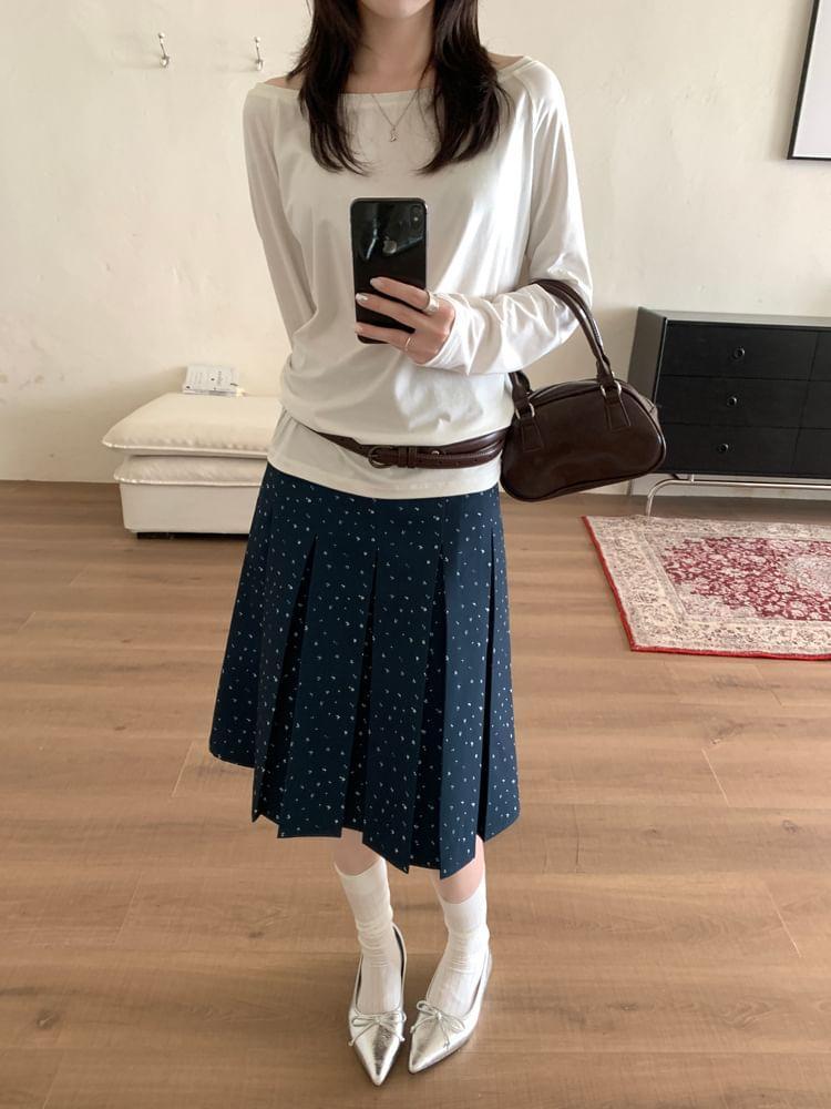 High Waist Striped Midi A-Line Pleated Skirt Product Image