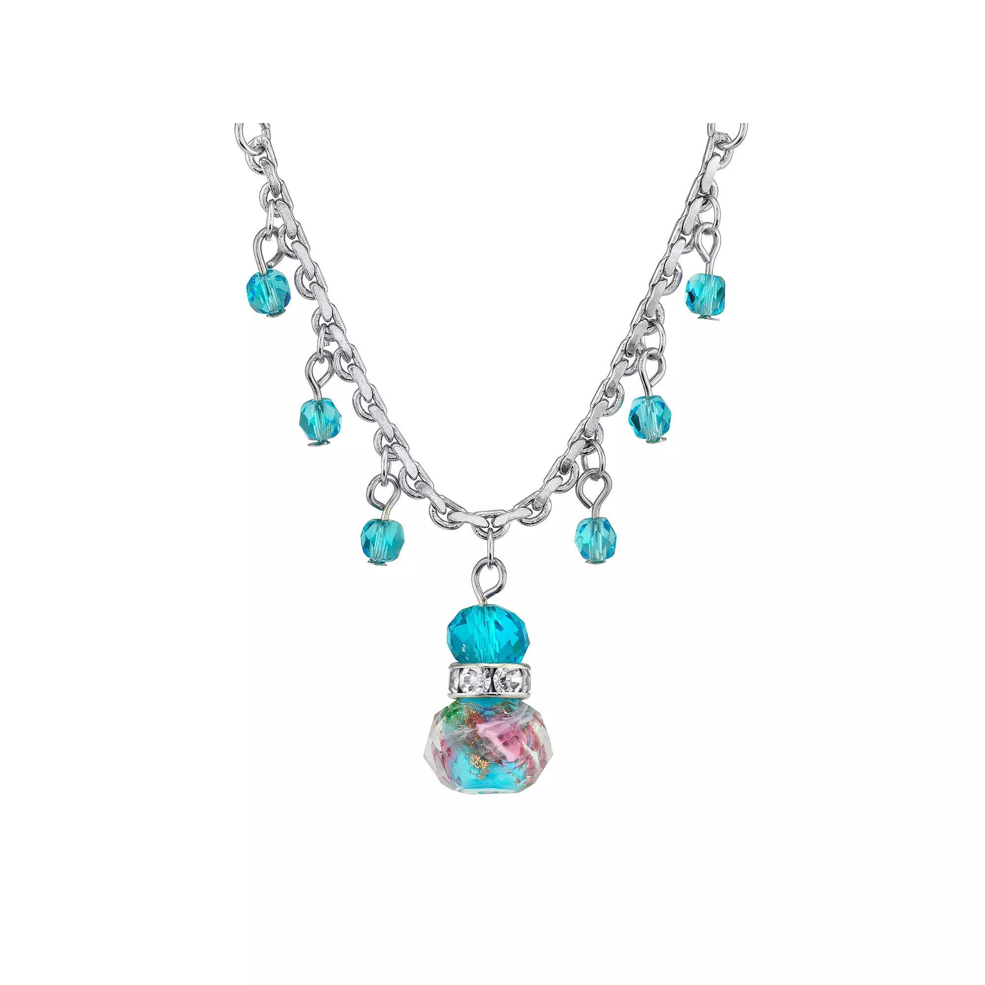 1928 Flower Beaded Drop Necklace, Womens, Blue Product Image