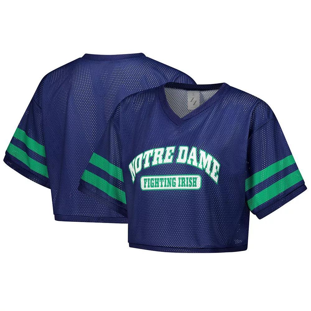 Women's ZooZatz Navy Notre Dame Fighting Irish Mesh Cropped V-Neck T-Shirt, Size: Medium, Blue Product Image