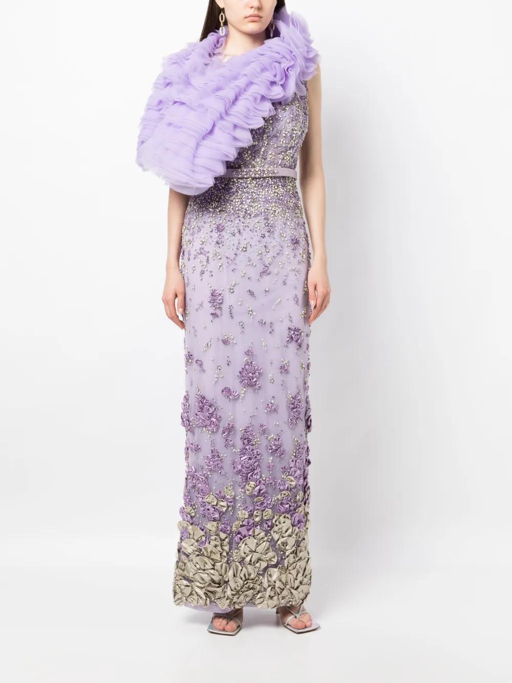 beaded tulle long dress Product Image