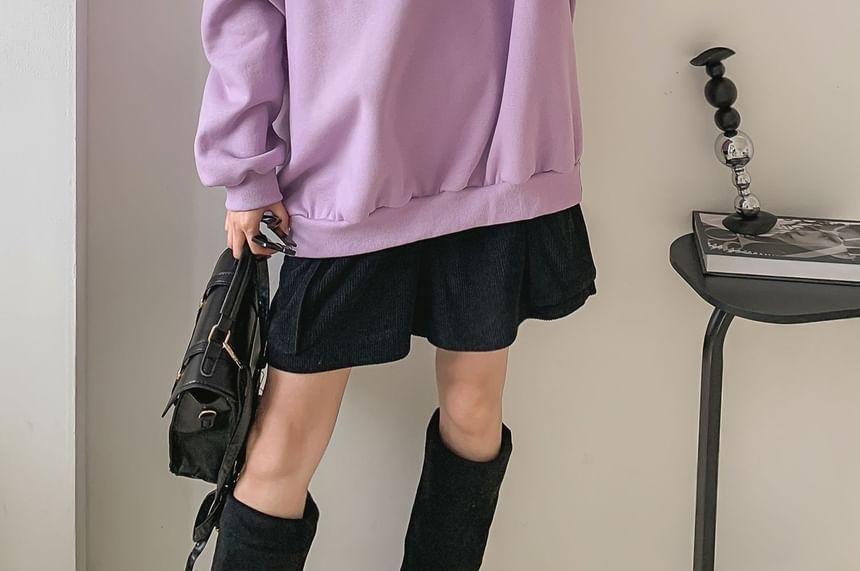 Heart Print Fleece-Lined Loose-Fit Pullover Product Image