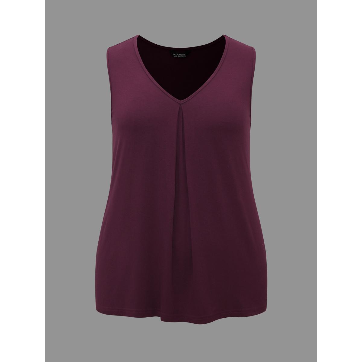 Plus Size Supersoft Essentials V-Neck Tank Top Women Deeppurplered Casual Pleated V-neck Everyday Tank Tops Camis BloomChic 26/4X Product Image