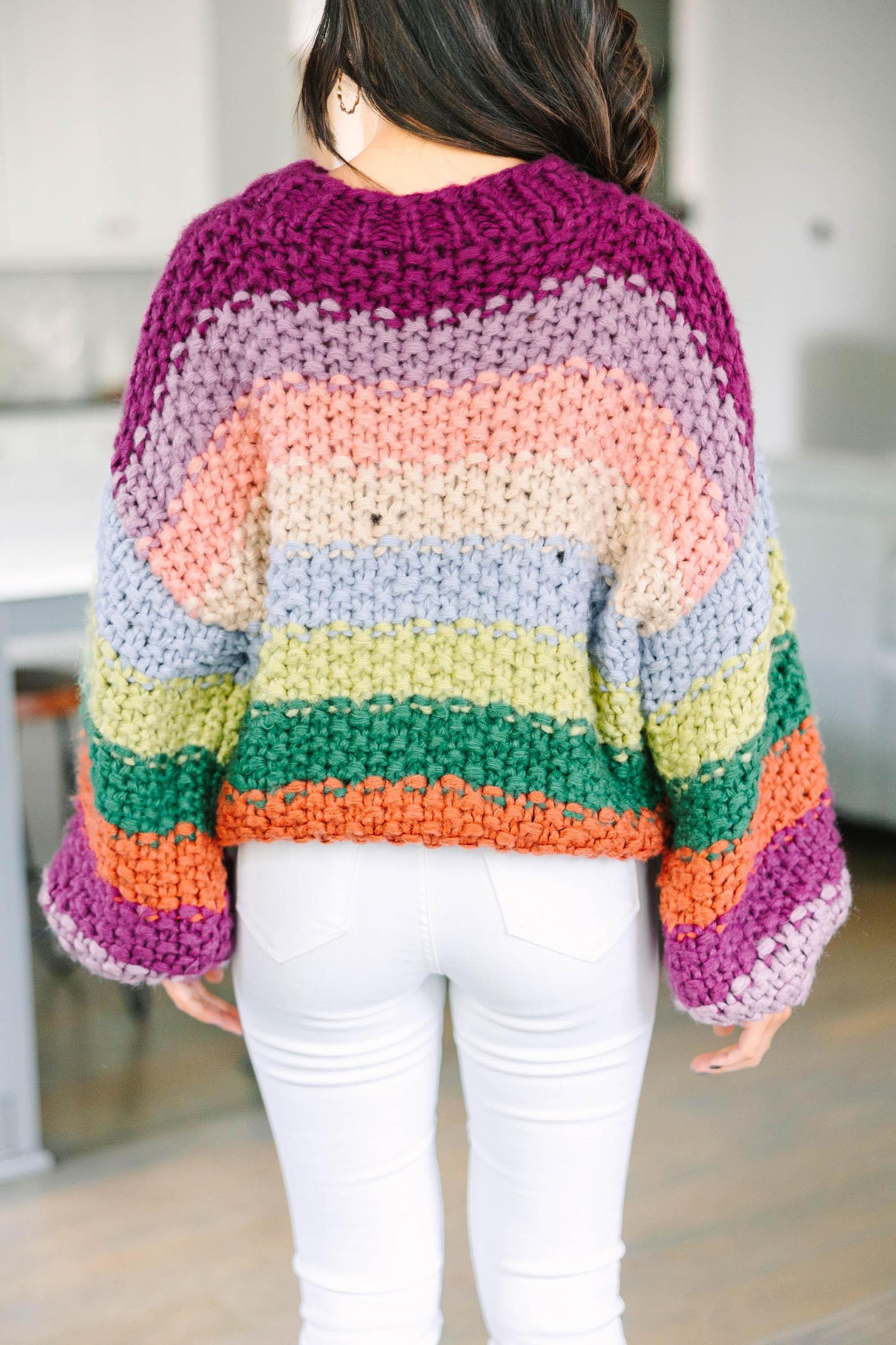 Make You Happy Orchid Purple Striped Sweater Female Product Image
