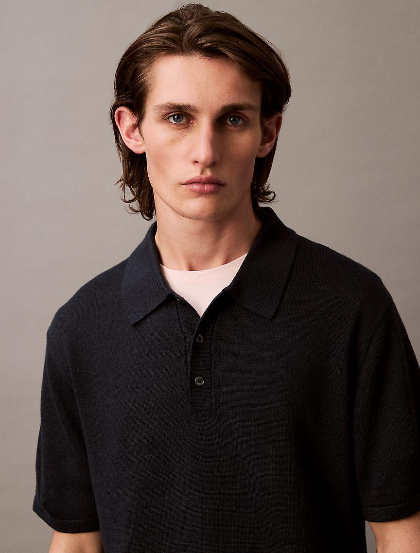 Linen Blend Classic Sweater Polo Shirt Product Image