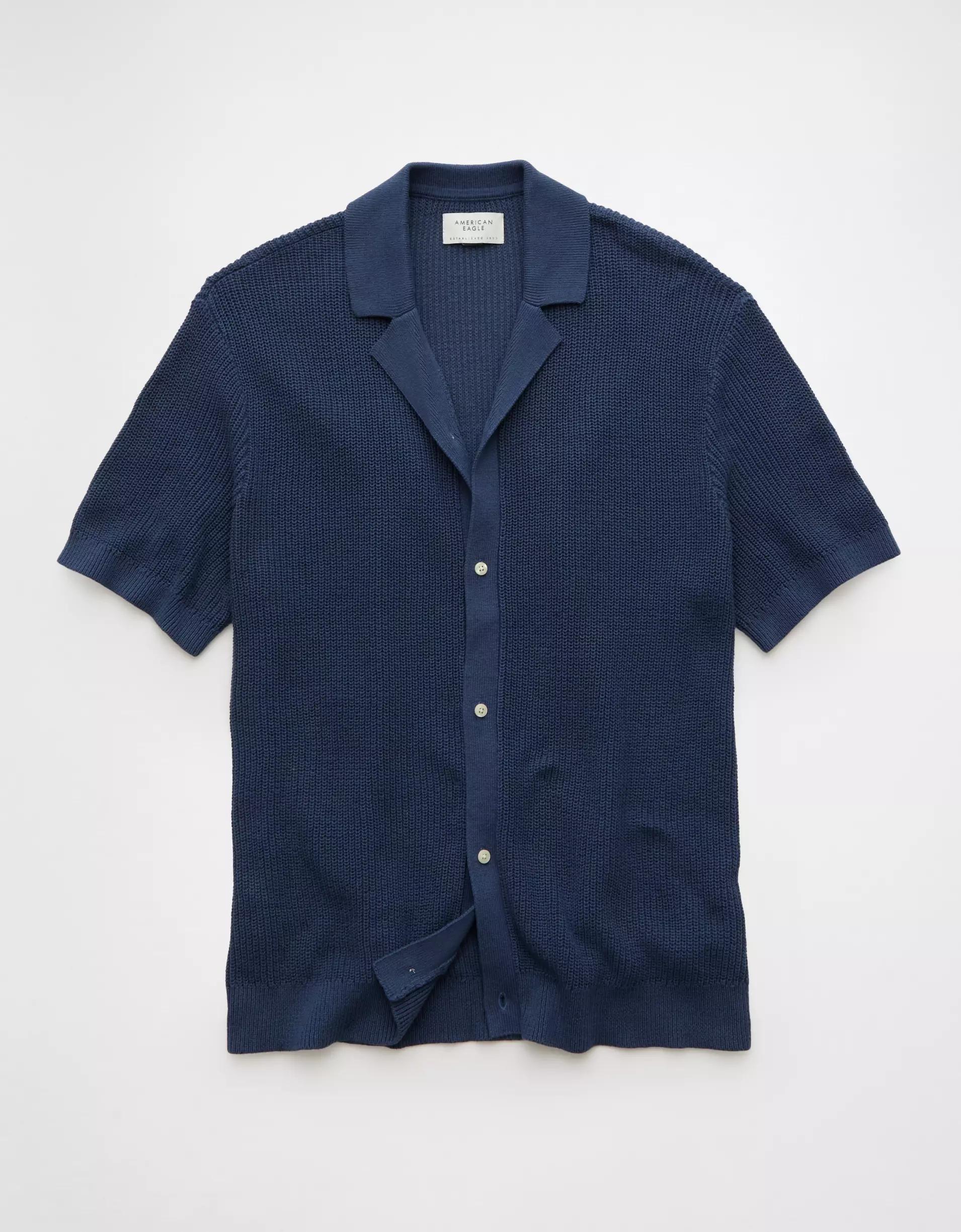 AE Shaker Button-Up Sweater Polo Shirt Product Image