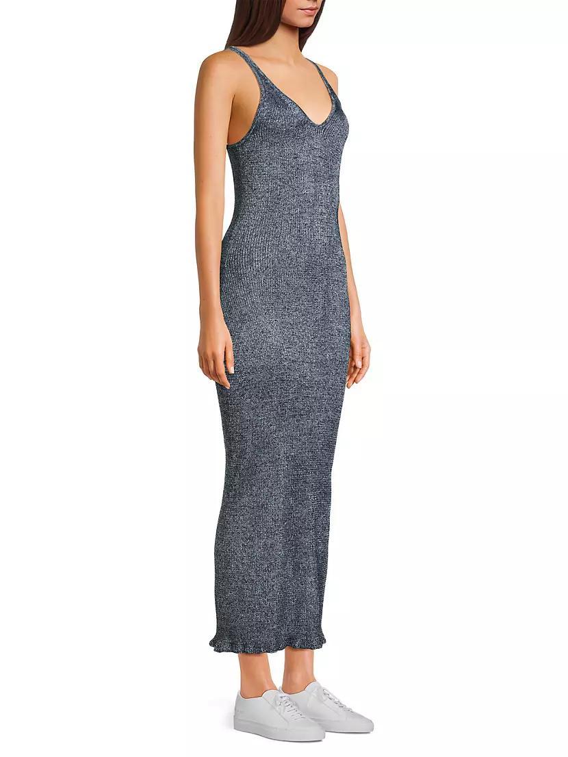 Metallic Rib-Knit V-Neck Maxi Dress Product Image