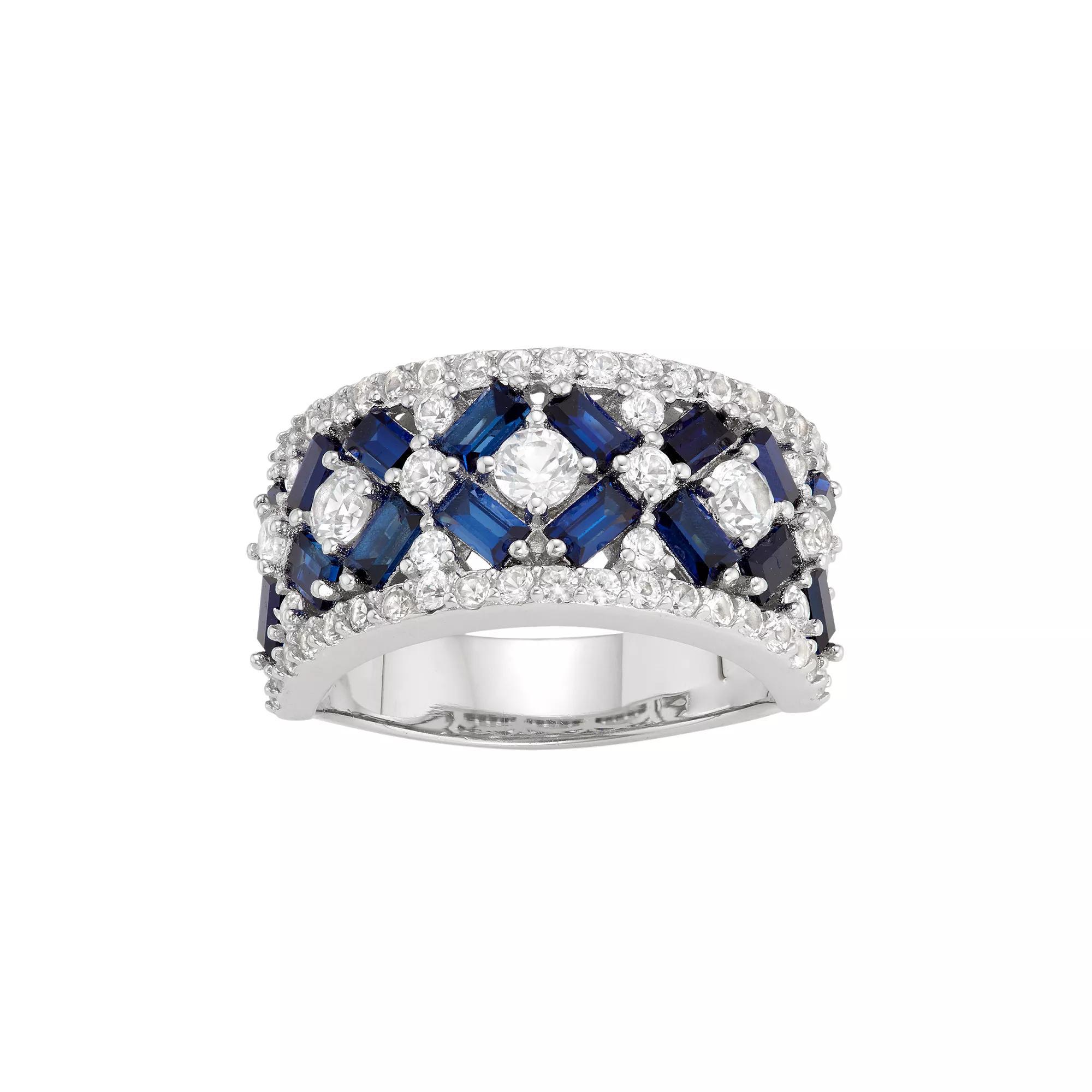 Designs by Gioelli Sterling Silver Lab-Created Blue & White Sapphire X Ring, Women's, Size: 6 Product Image