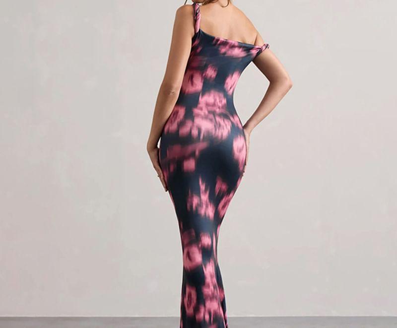 One Shoulder Tie Dye Ruched Bodycon Maxi Dress Product Image