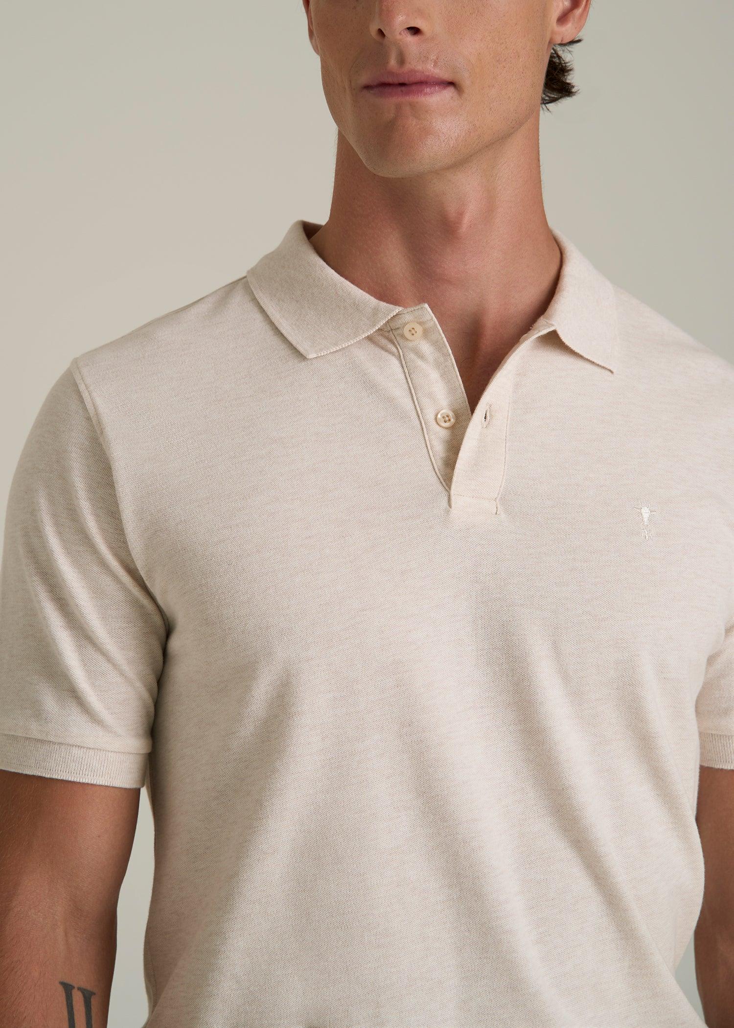 Men's Tall Classic Polo with Embroidered Logo in Heathered Oatmeal Male Product Image