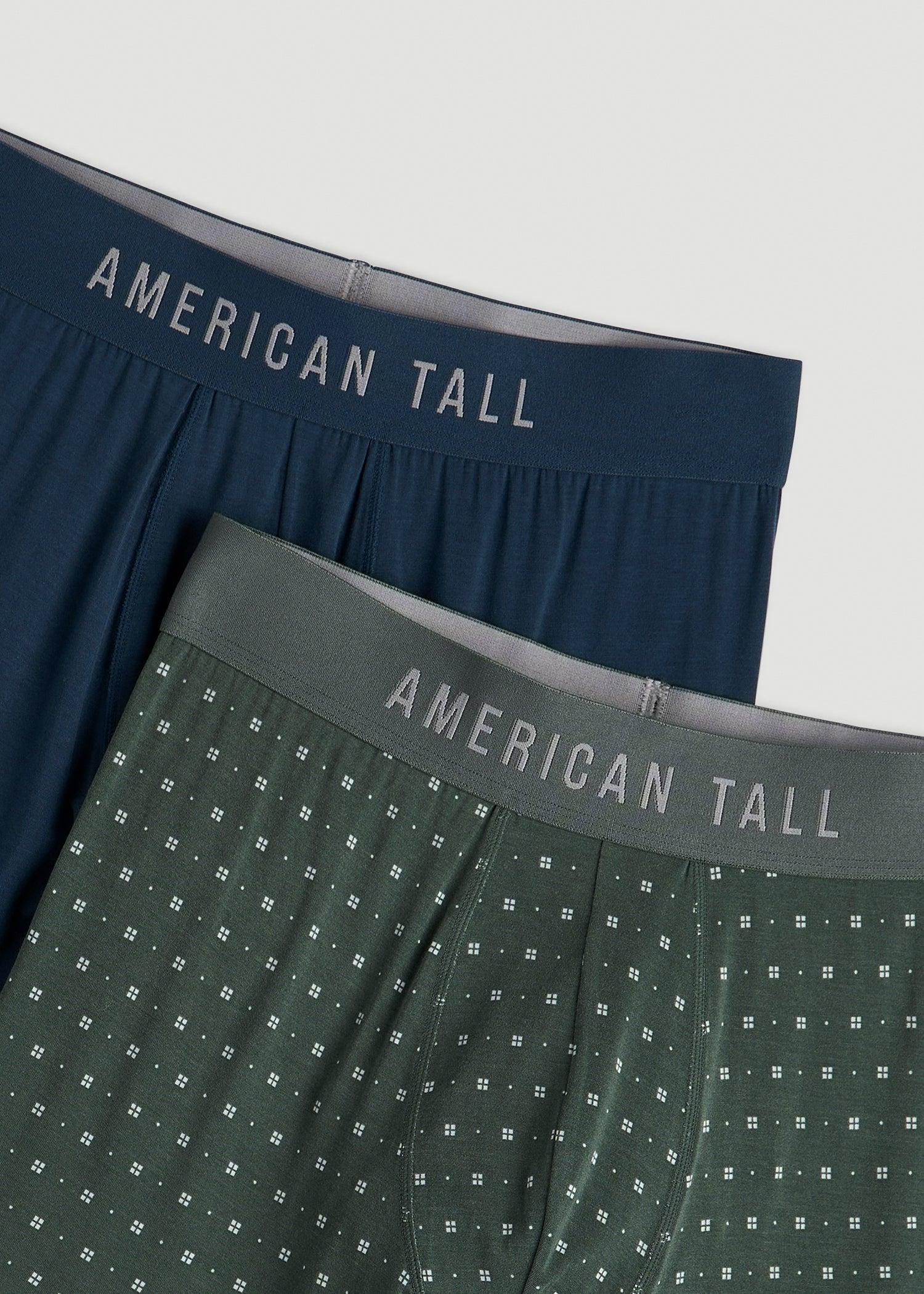 Micro Modal Boxer Briefs for Tall Men in Dark Green Geo & Bright Navy Product Image
