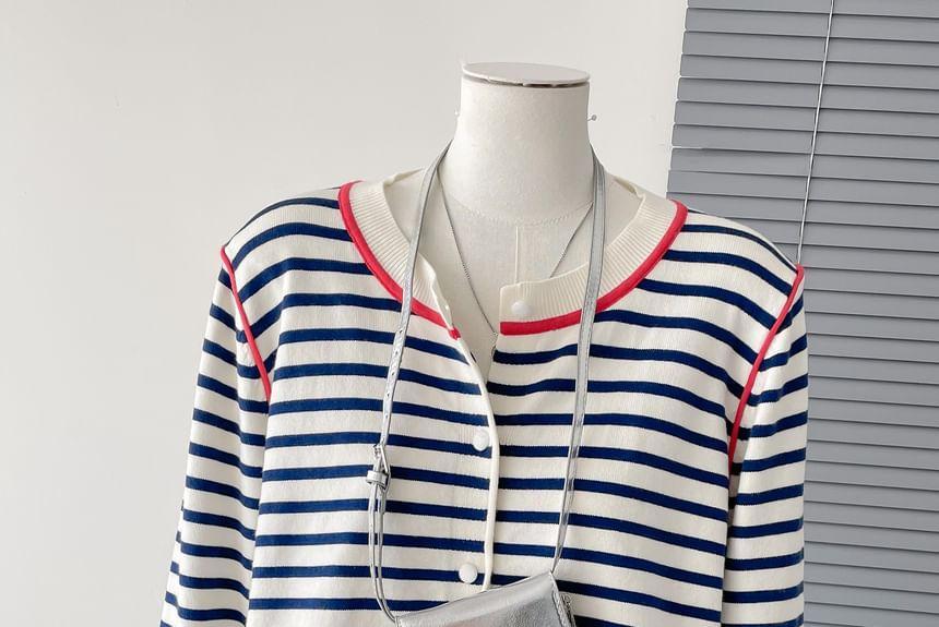 Round Neck Striped Cardigan Product Image