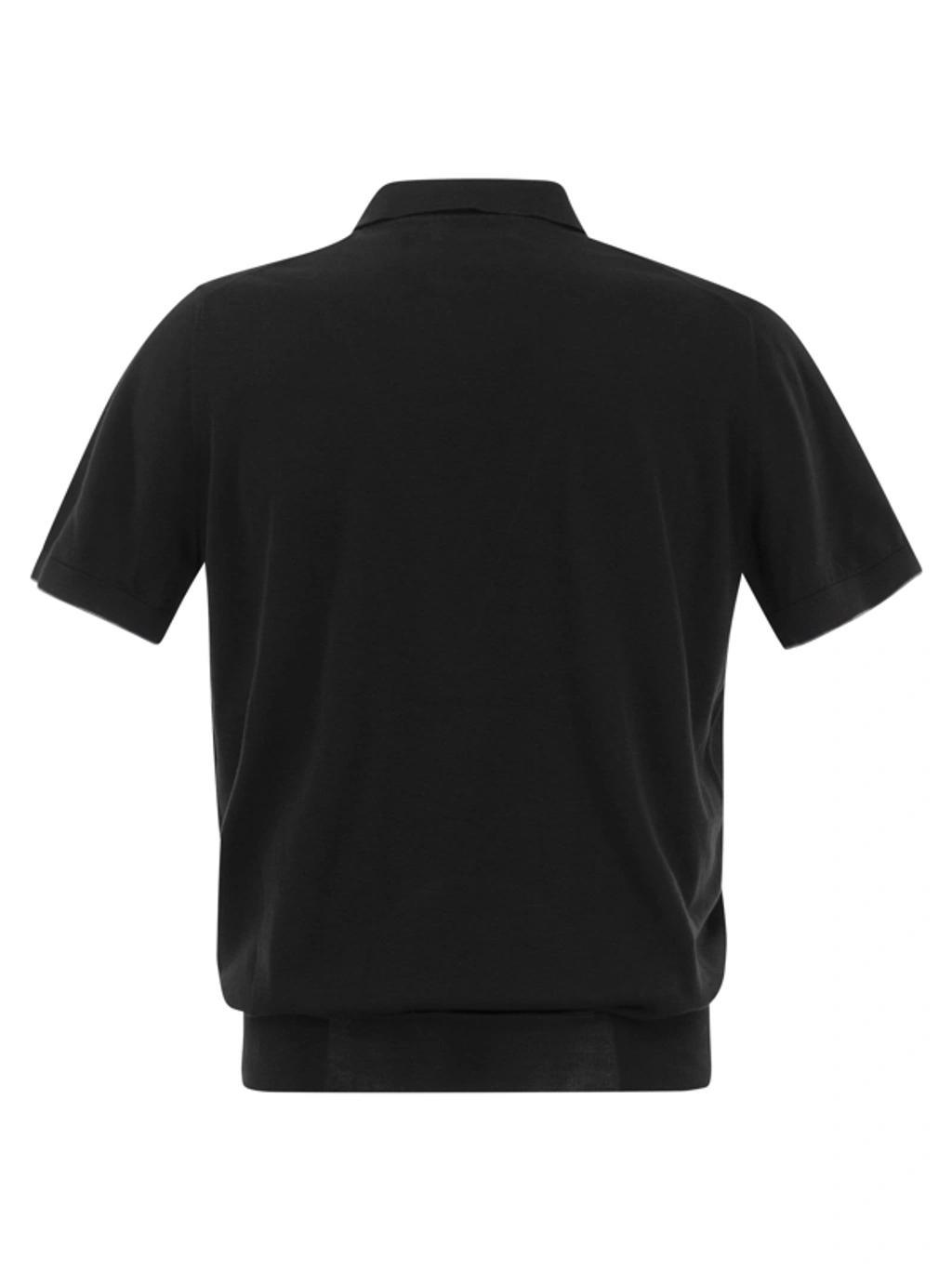 BRUNELLO CUCINELLI Cotton Polo Style Sweater In Black Product Image