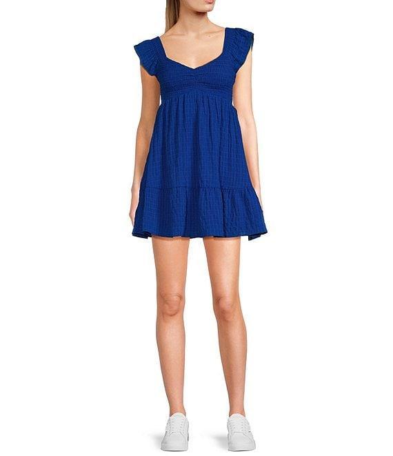 Allison & Kelly Short Sleeve Smocked Empire Waist Babydoll Tiered Mini Dress Product Image