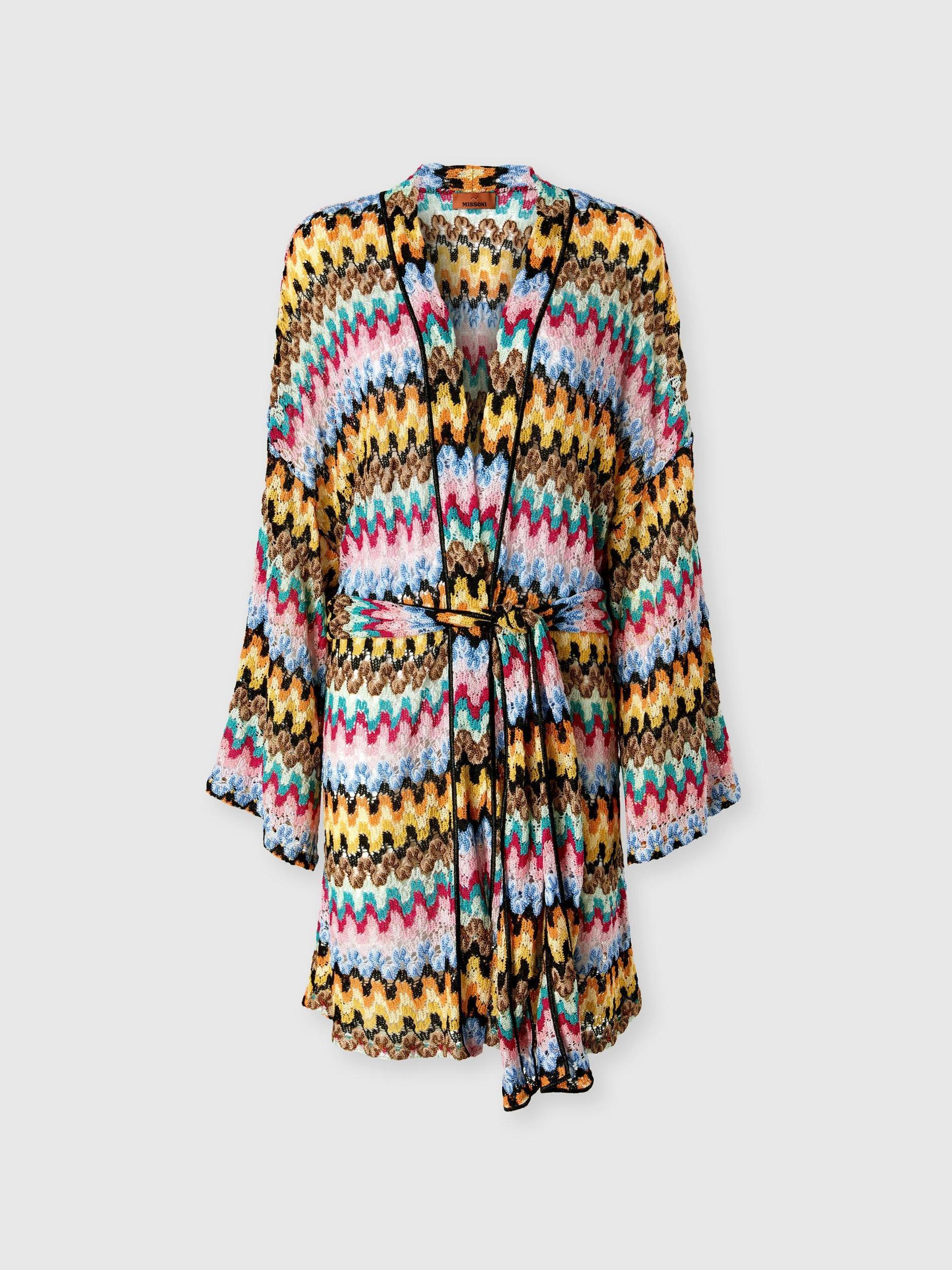 Kimono cover-up in lamé viscose lace with belt Product Image