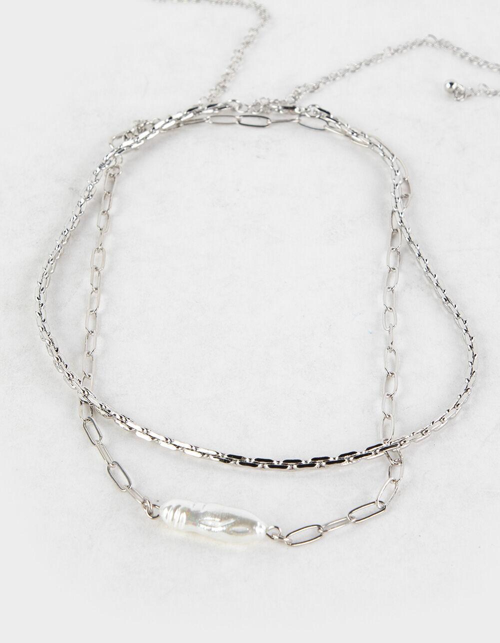RSQ Layered Pearl Chain Necklace - SILVER Product Image