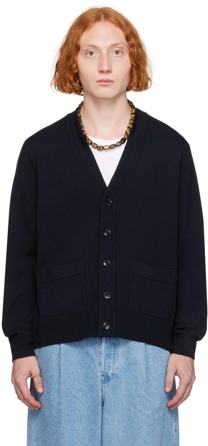 DRIES VAN NOTEN Men's Oversized Wool-blend Cardigan In Navy Product Image